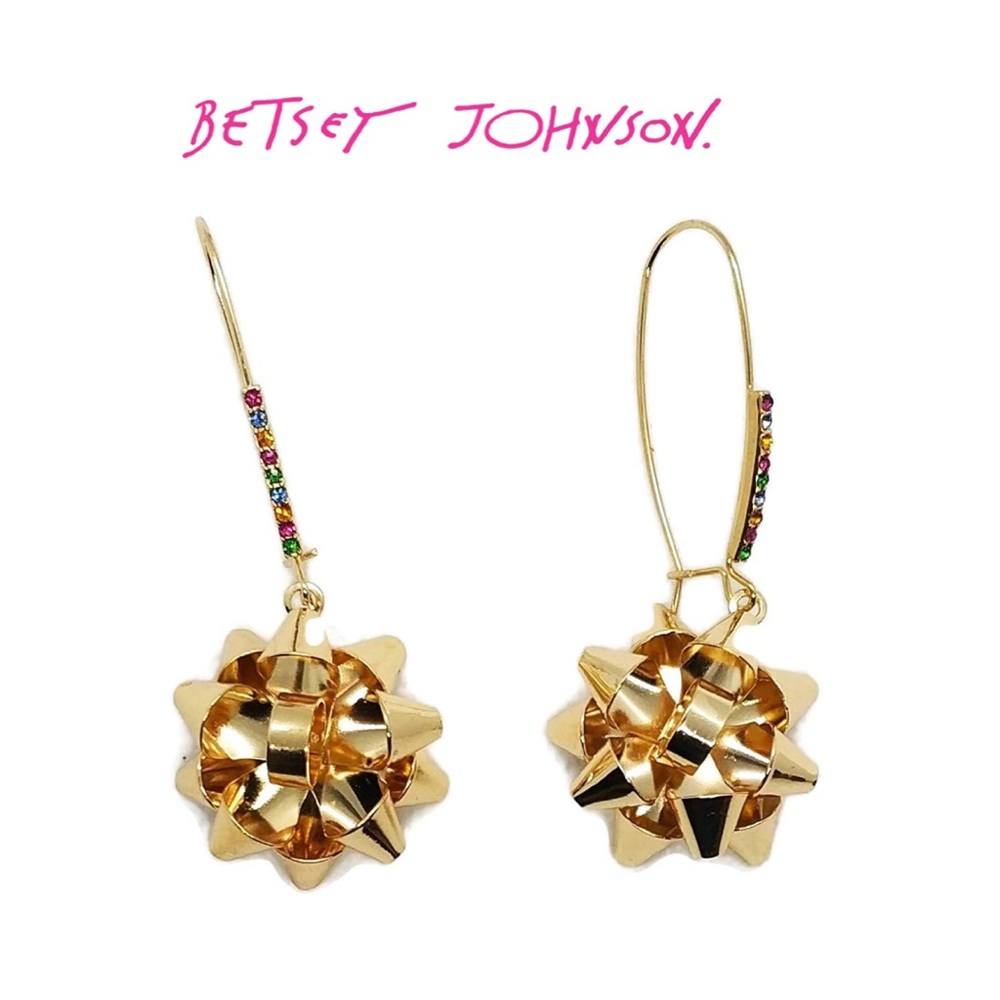 Betsey Johnson Holiday Package Bow Drop Earrings